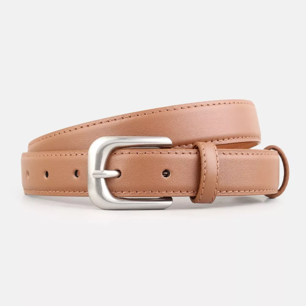 Classic Buckle Skinny Leather Belt, image 4