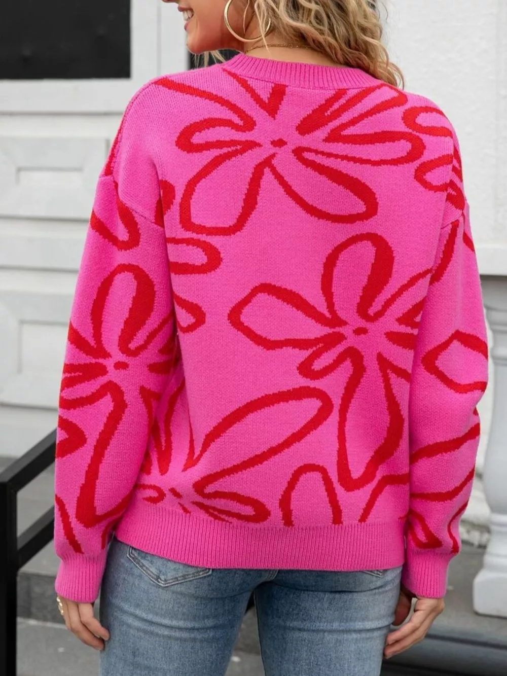 Flower Crew Neck Long Sleeve Sweater, image 16