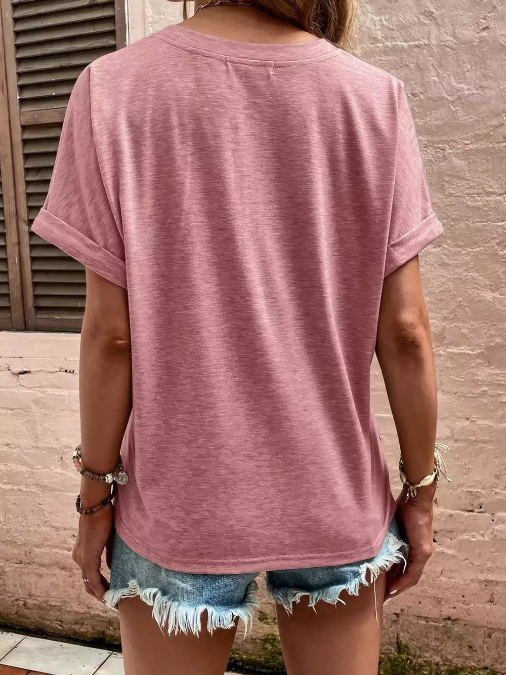 Full Size Notched T-Shirt with Rolled Sleeves Plus Size, image 6