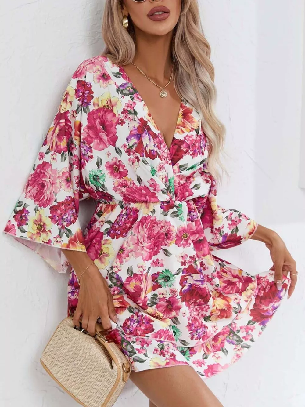 Floral Print Layered Ruffle Hem Mini Dress, image 4