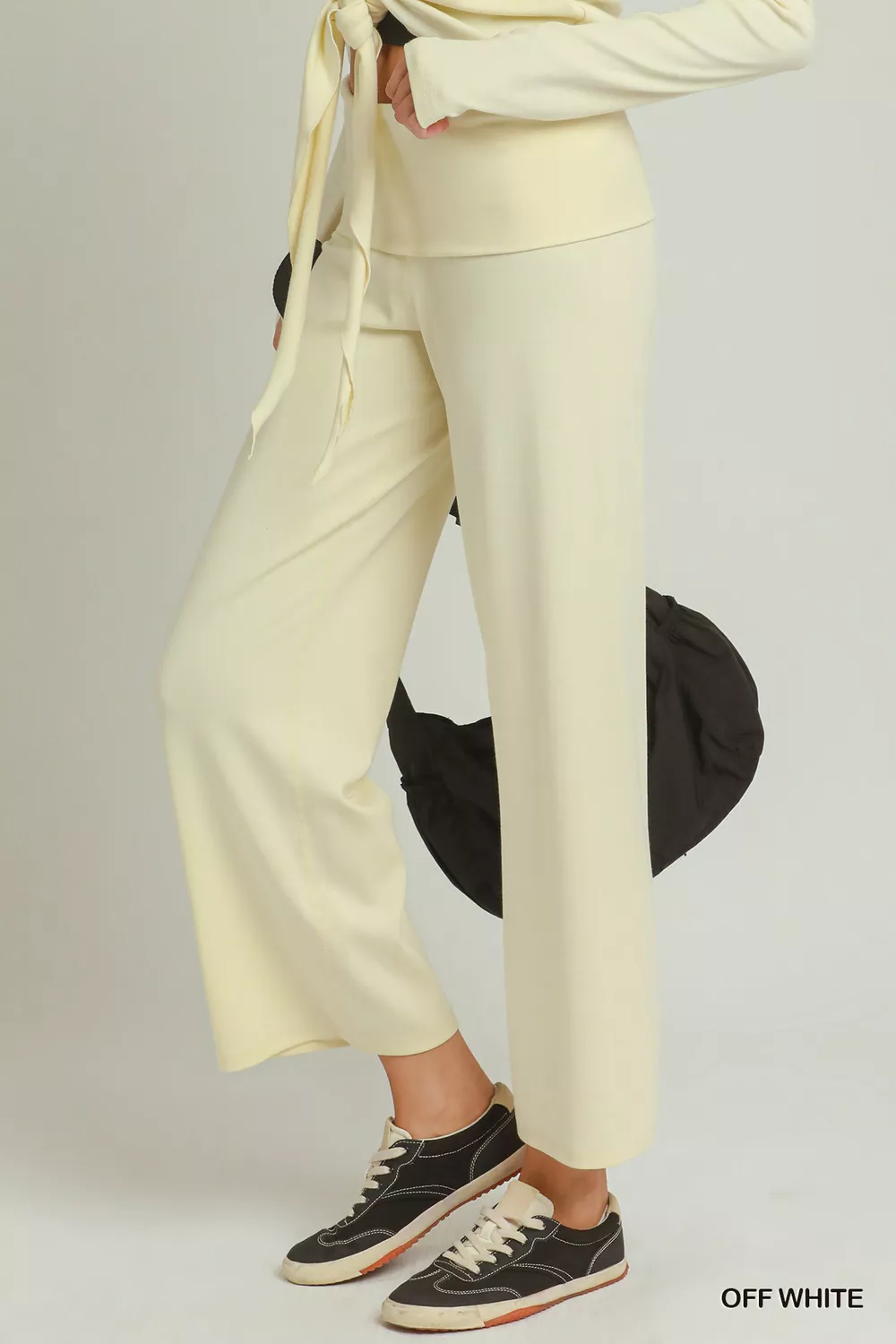 Cotton Viscose Folded Waistband Straight Leg Pants, image 2
