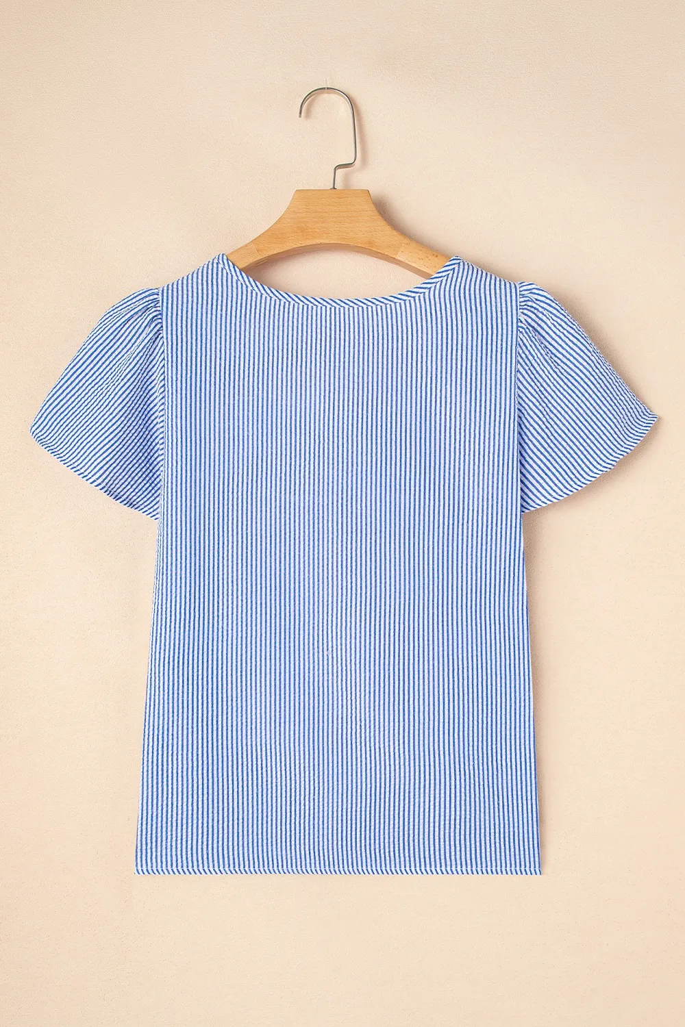 Stripe Textured Ruffle Short Sleeve Boho Detail Square Neck Blouse, image 5