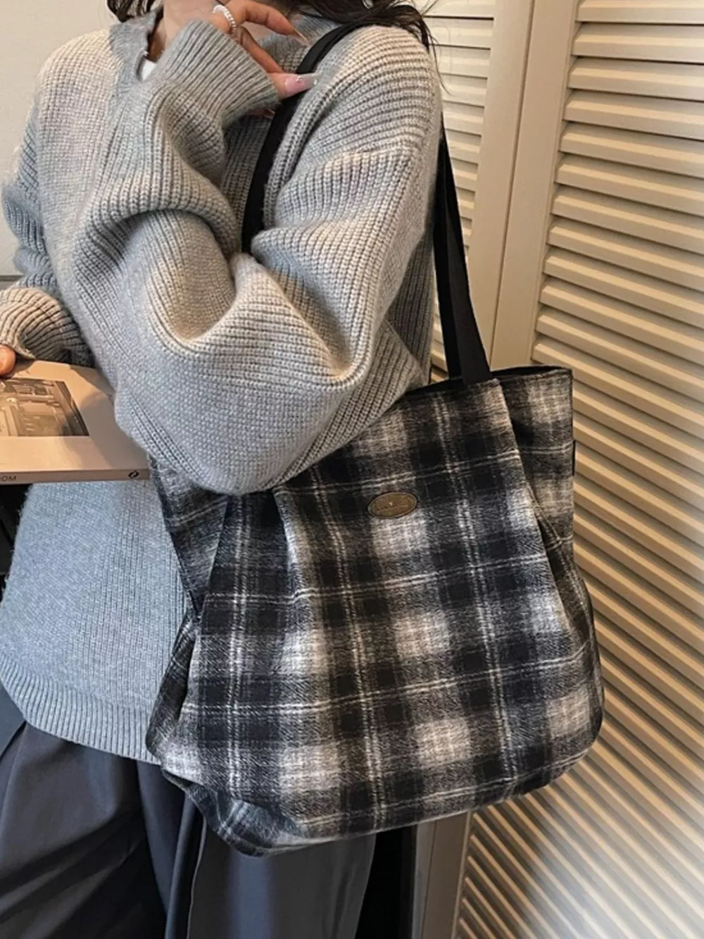 Plaid Pattern Casual Tote Bag, image 6