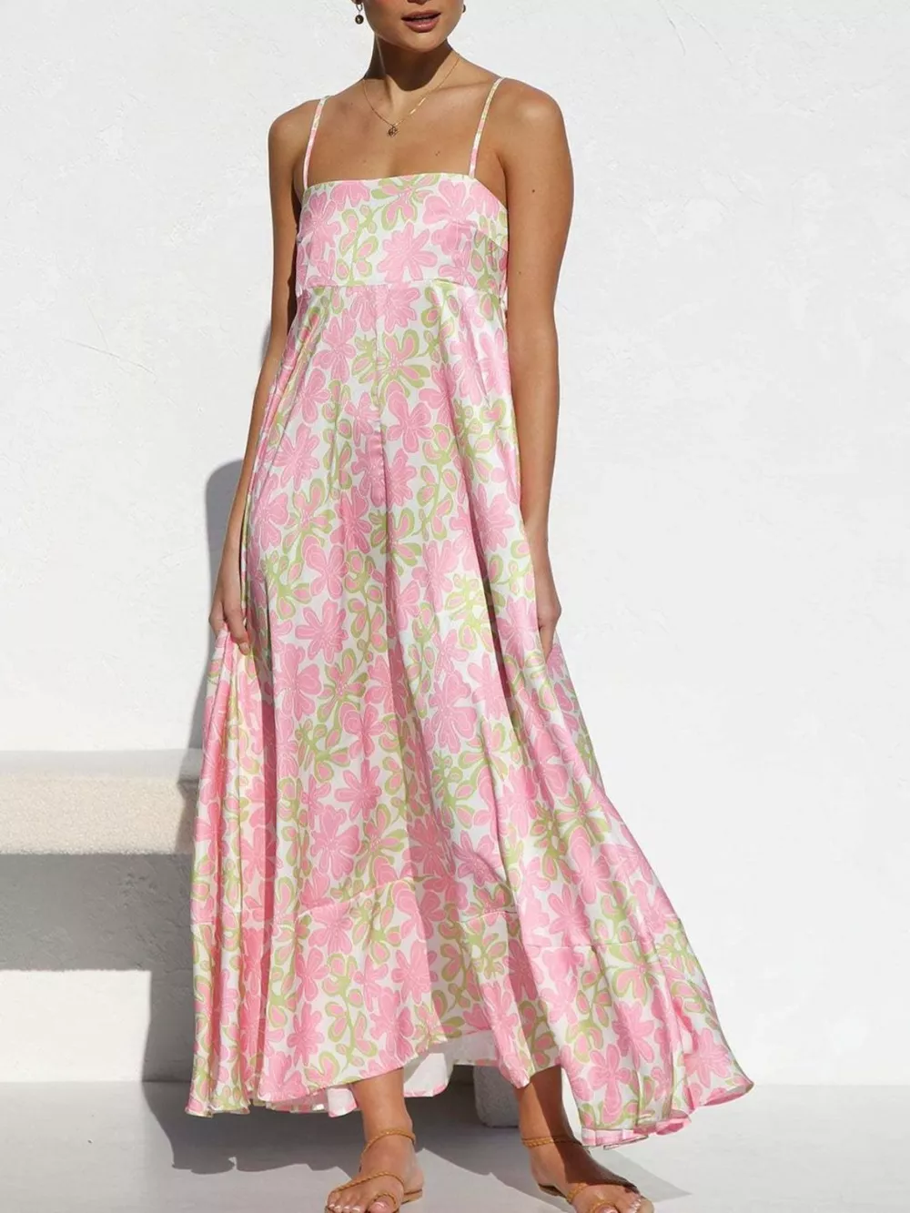 Printed Spaghetti Strap Maxi Dress, image 9