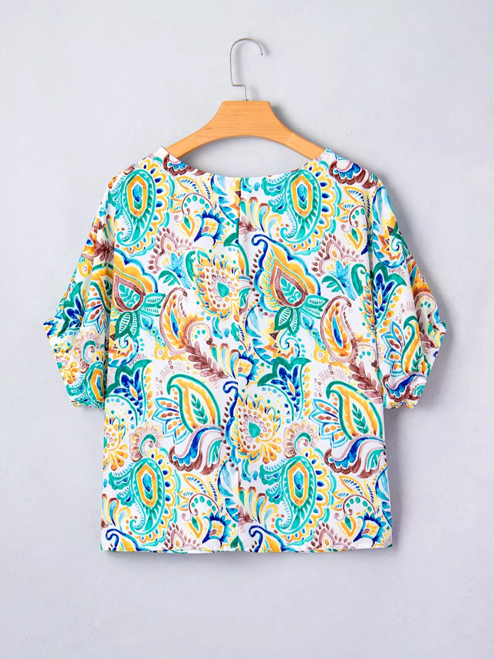 Paisley Floral Printed Puff Sleeve Blouse, image 4