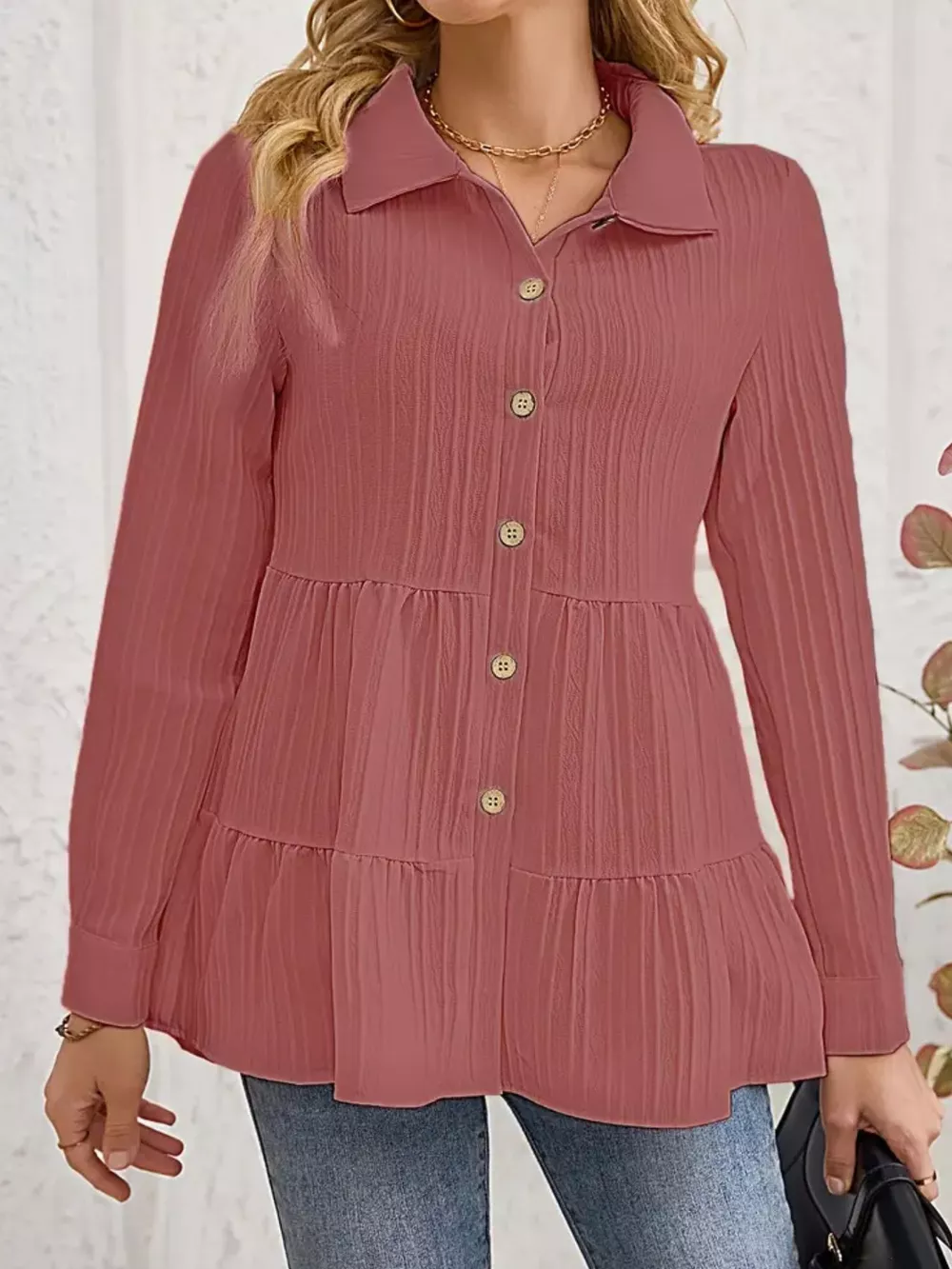 Button-Down Long Sleeve Tiered Shirt, image 24