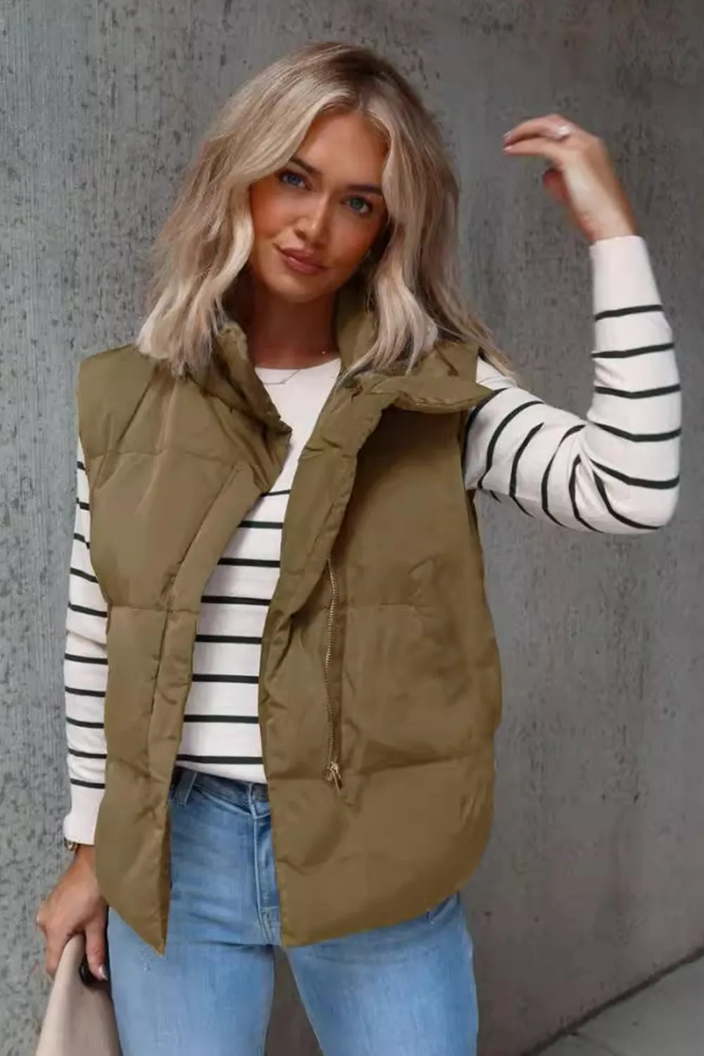 Zip Up Vest Coat with Pockets, image 3