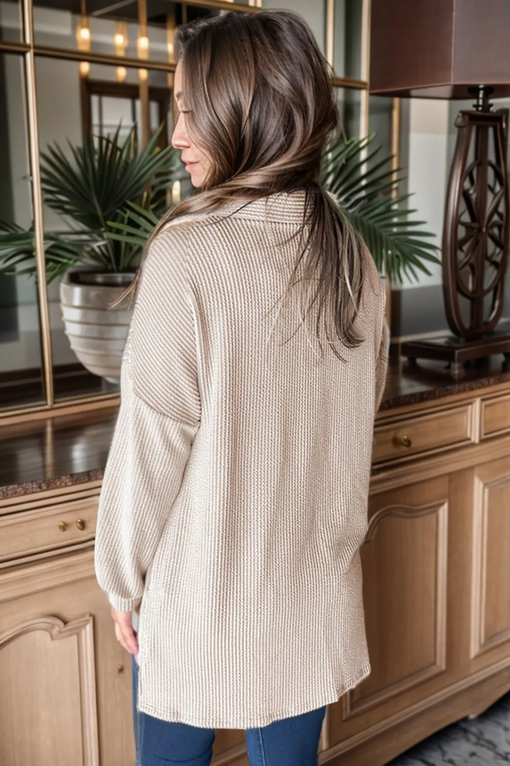 Sequin Button Up Dropped Shoulder Jacket, image 2