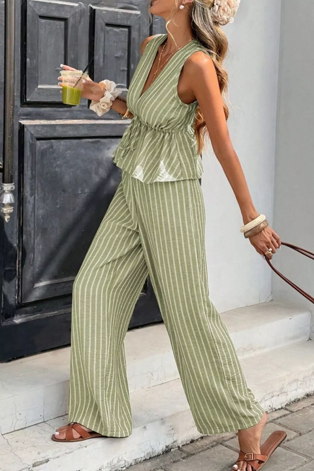 Striped Sleeveless Top and Wide Leg Pants Set, image 8