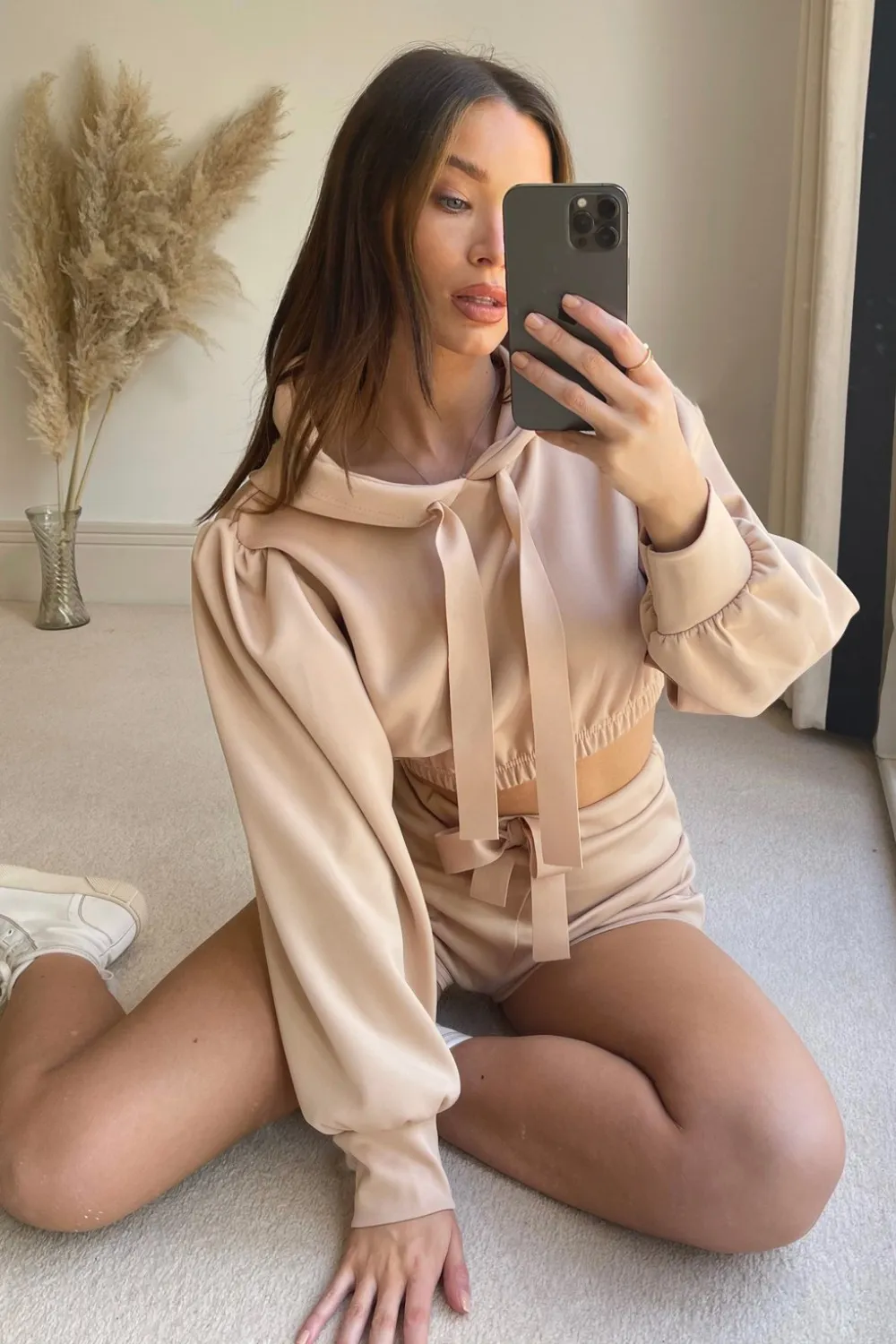 Drawstring Long Sleeve Hooded Top and Shorts Set, image 4