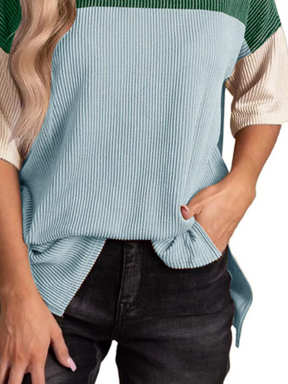 Color Block Half Sleeve Top, image 3