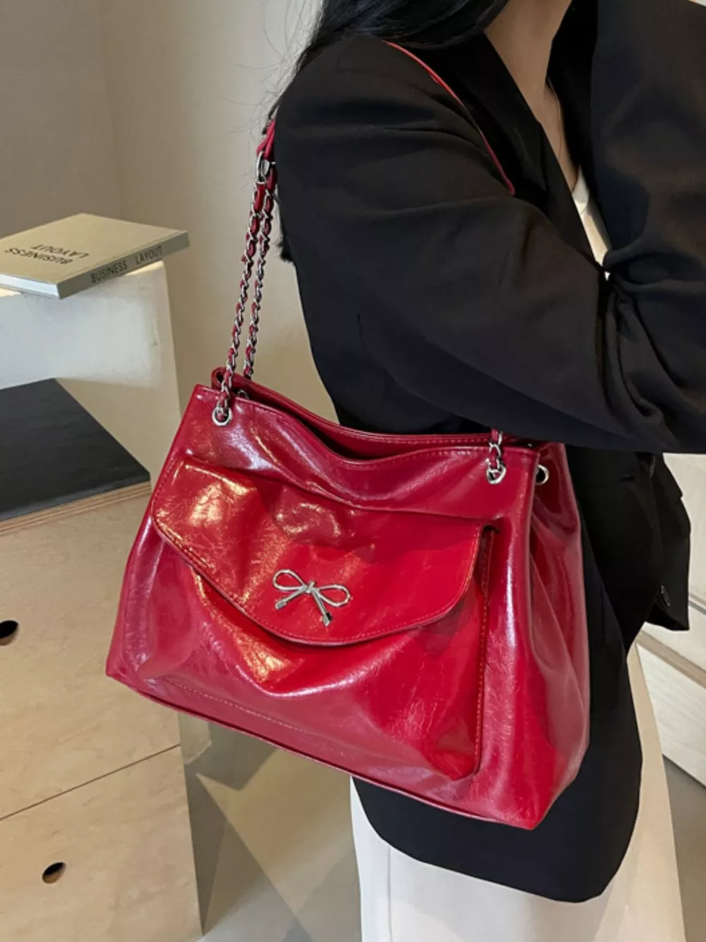 Bow PU Leather Shoulder Bag, image 6