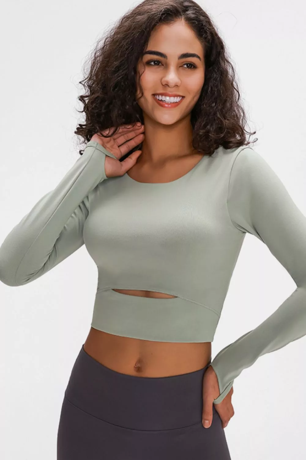 Long Sleeve Cropped Top With Sports Strap, image 5