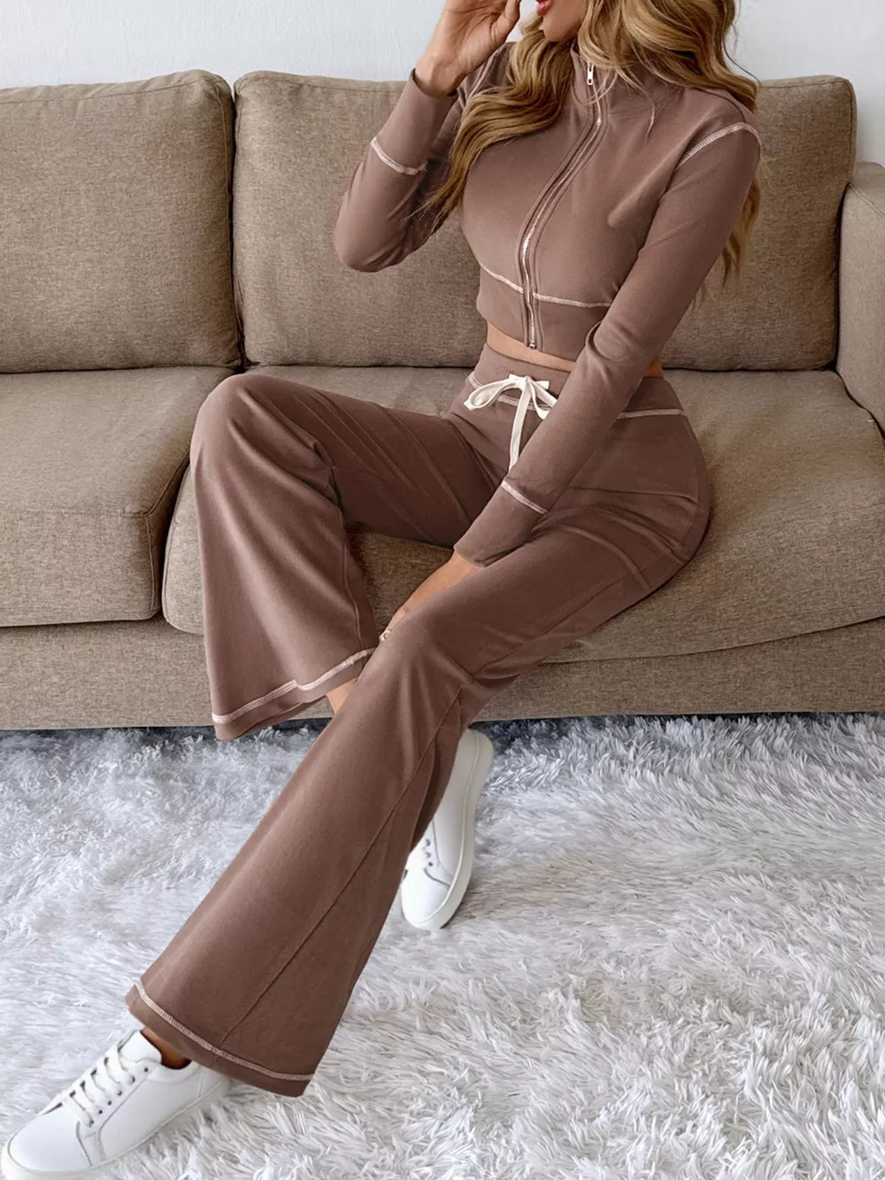 Zip Up Long Sleeve Top and Pants Set, image 5