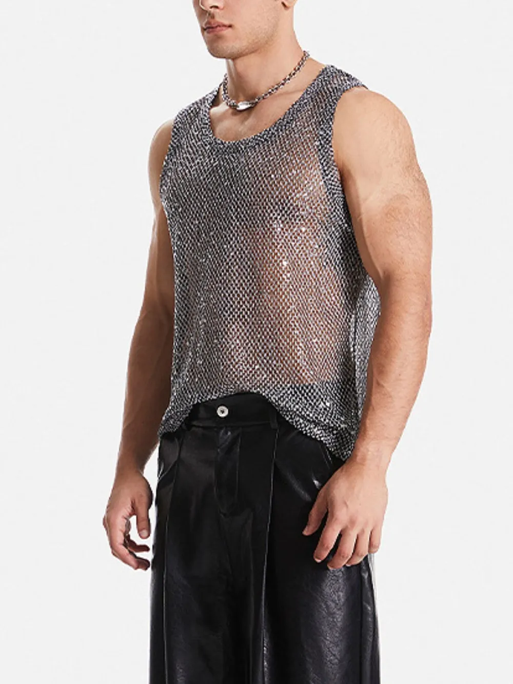 Men's Sequin Round Neck Tank, image 3