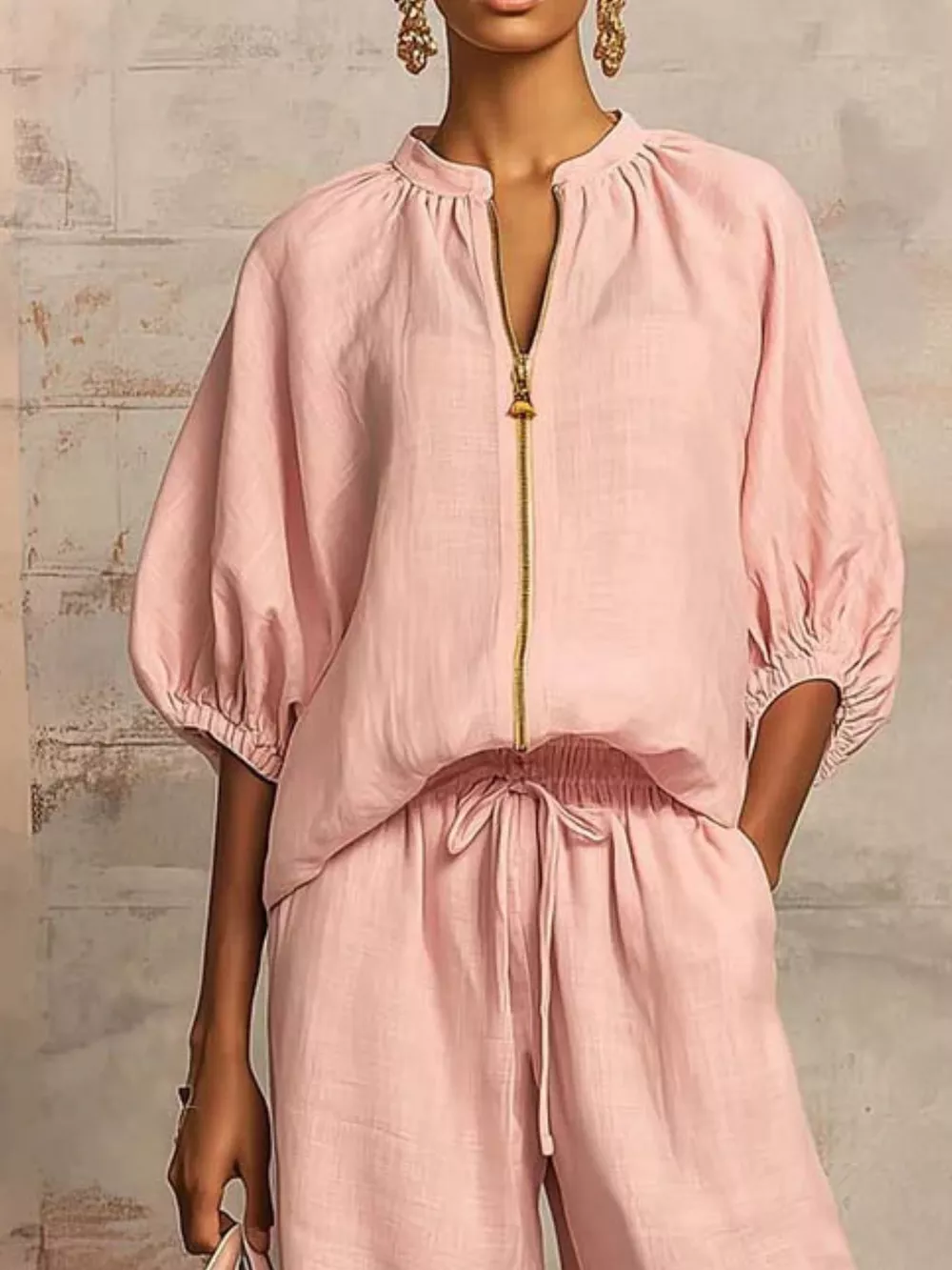 Full Size Zip-Front Top and Wide-Leg Pants Set Plus Size, image 5