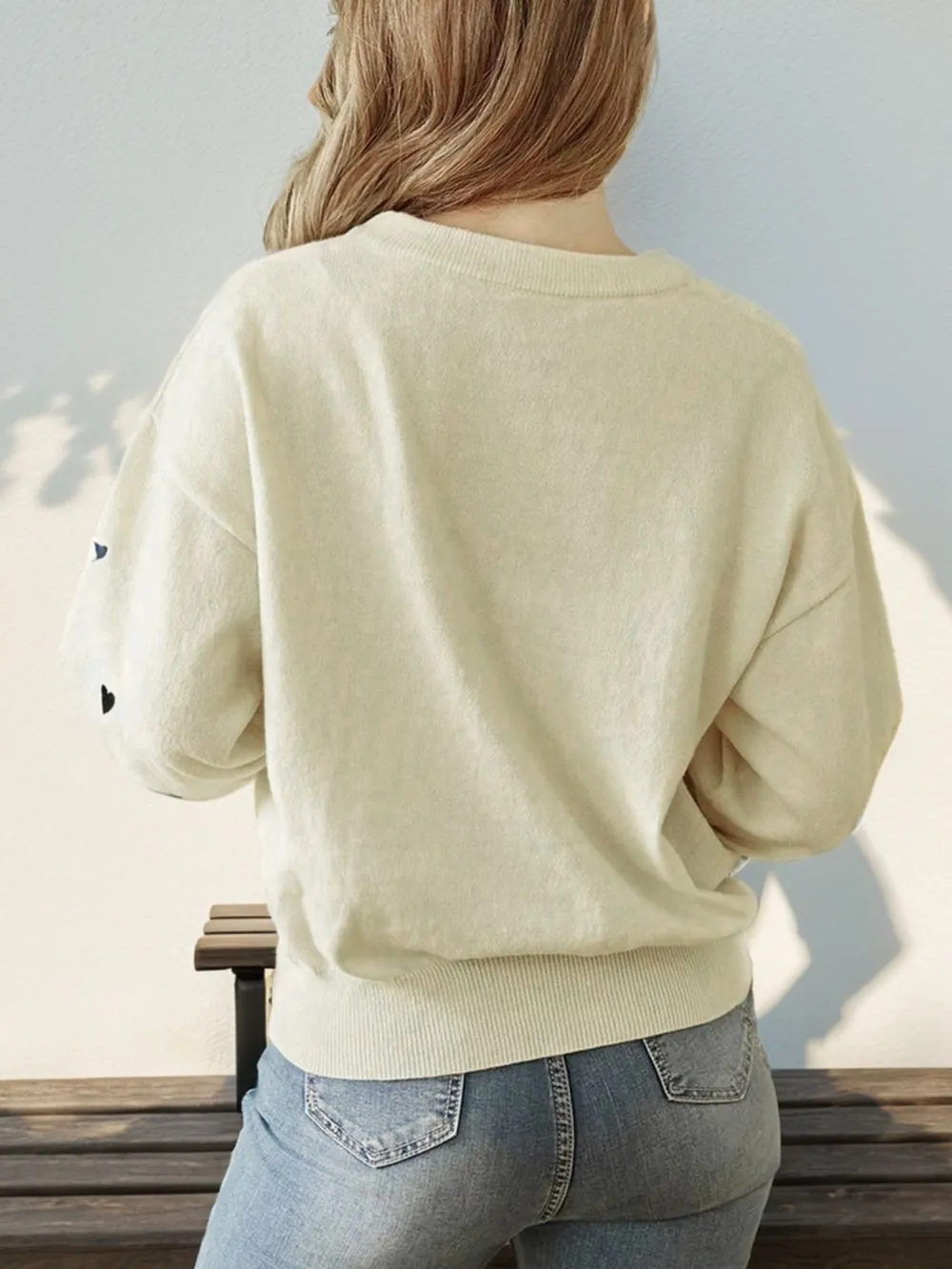 Heart Round Neck Long Sleeve Knit Top, image 4