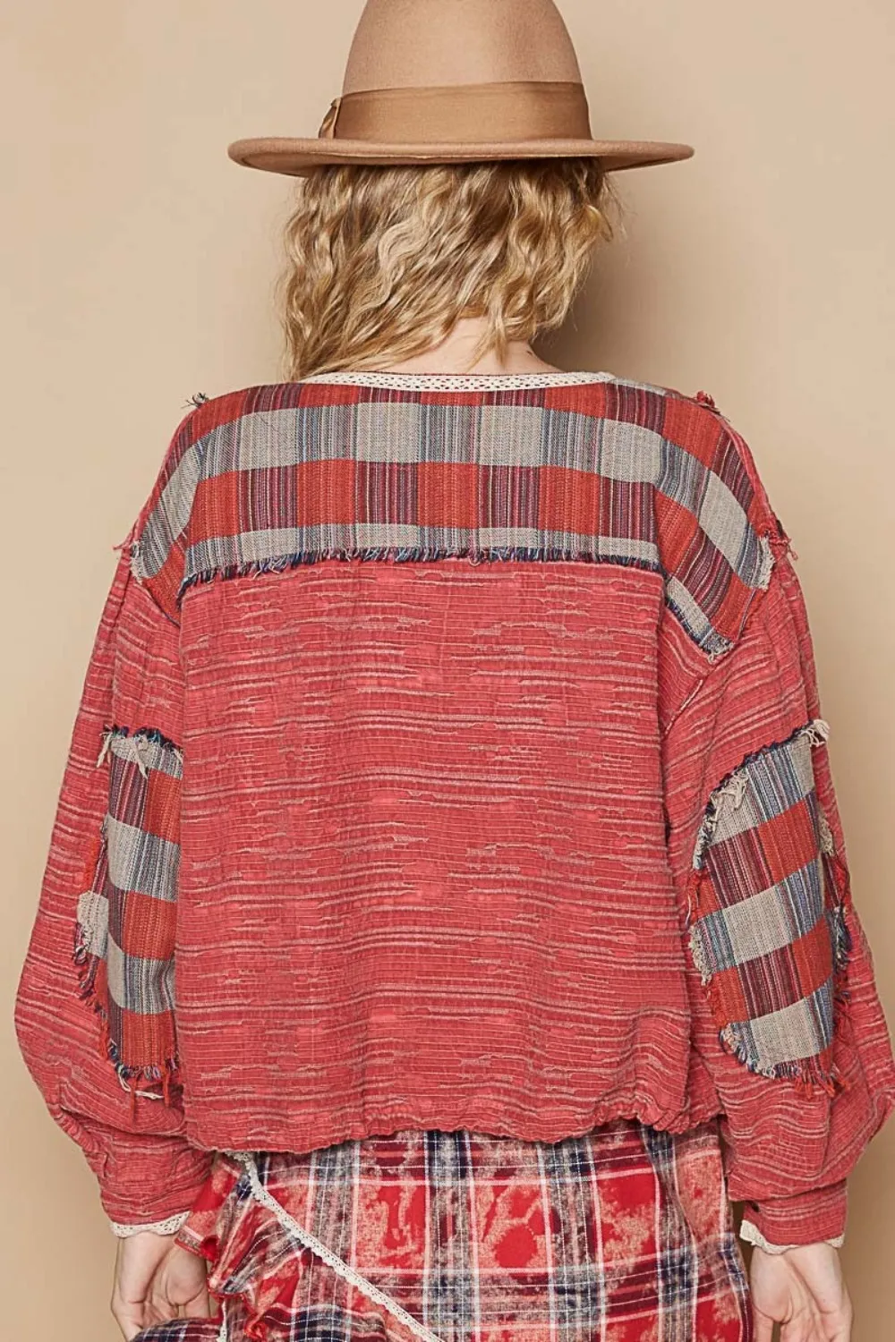 Round Neck Long Sleeve Plaid Shirt, image 2