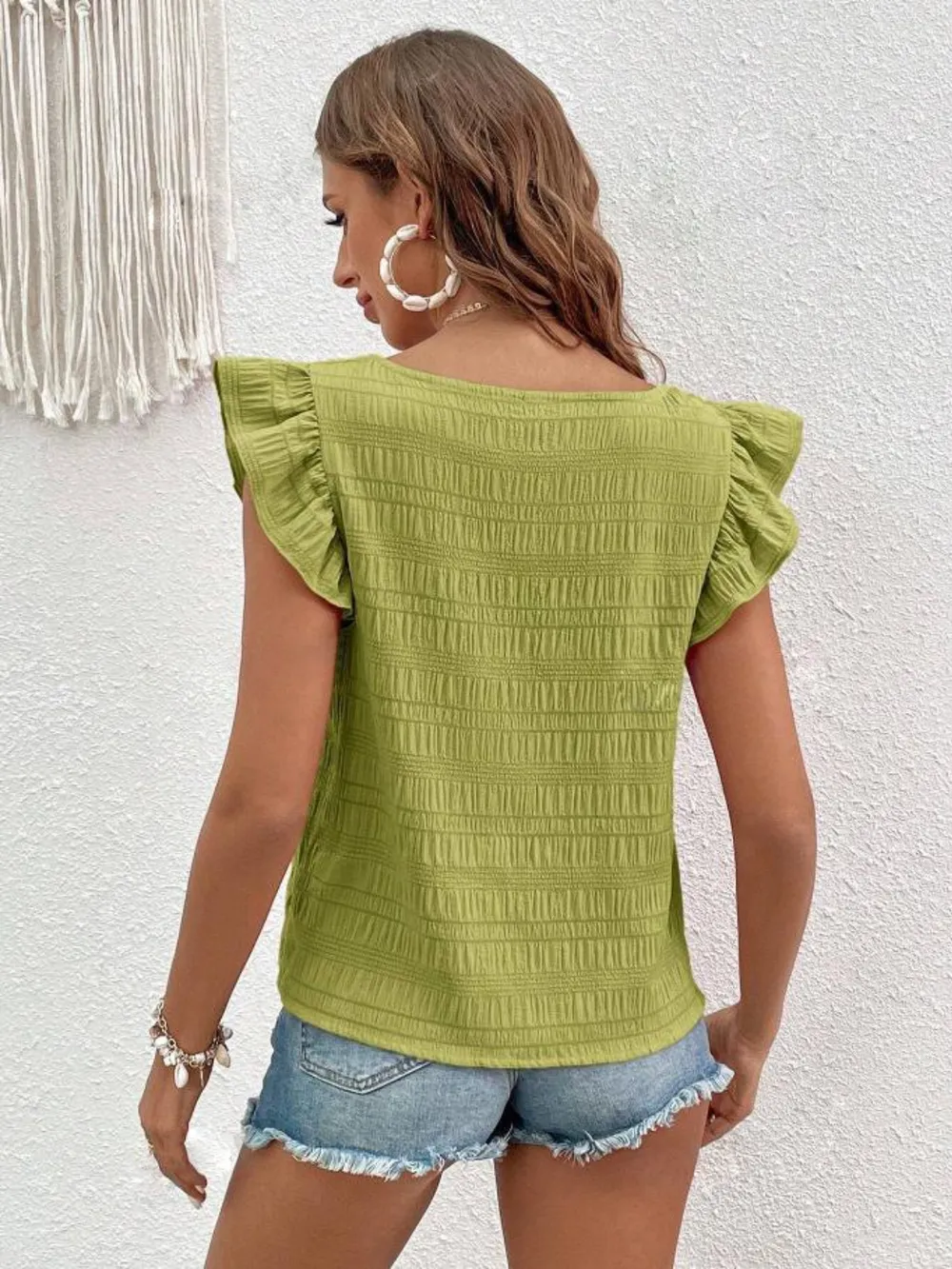 Ruffled Square Neck Cap Sleeve Blouse, image 28