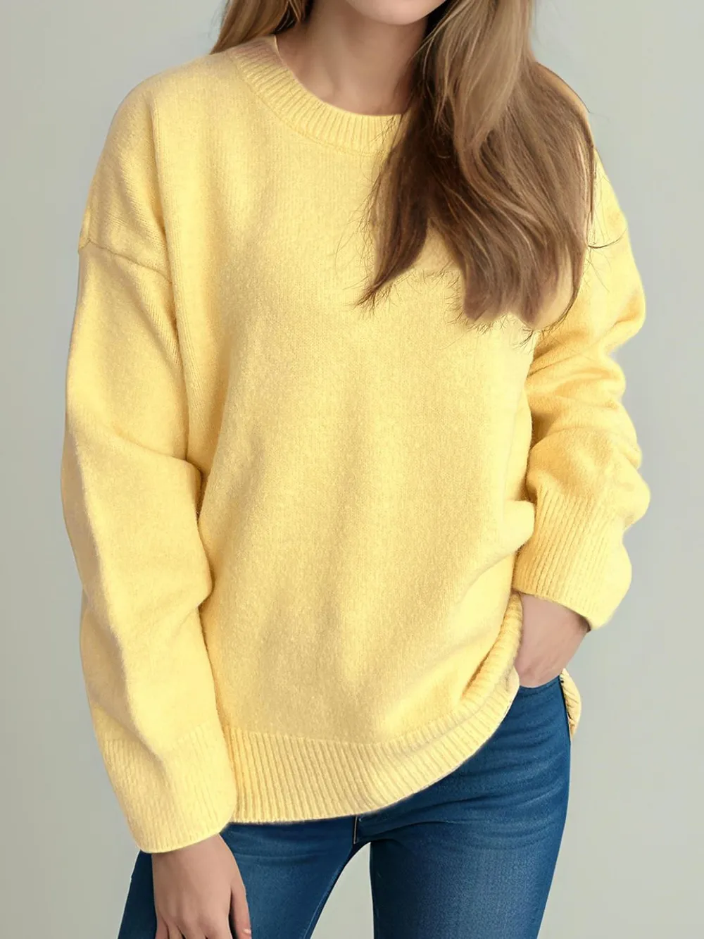 Round Neck Dropped Shoulder Long Sleeve Sweater, image 9