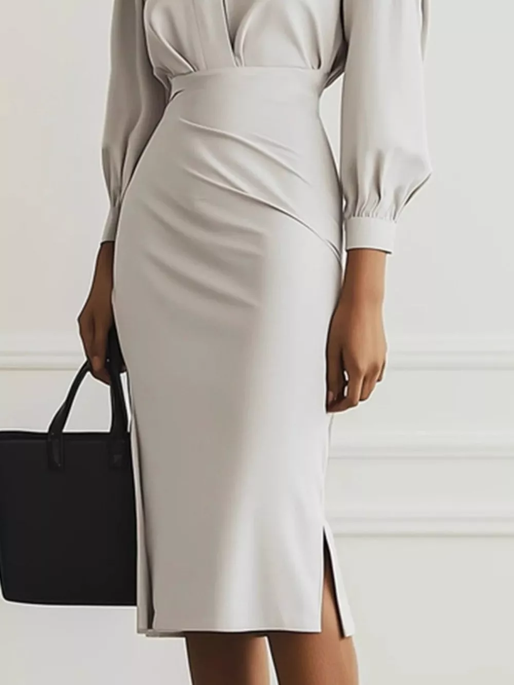 Ruched Midi Shirt Dress with Side Slit, image 5