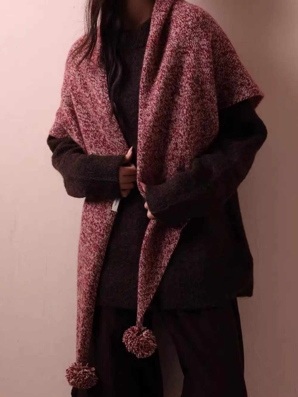 100% Wool Pom-Pom Knitted Scarf, image 4