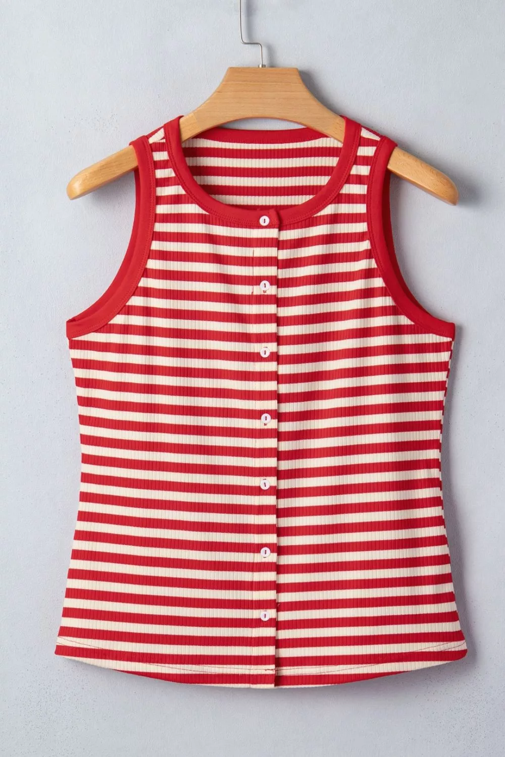 Stripe Buttoned Ribbed Knit Tank Top, image 7