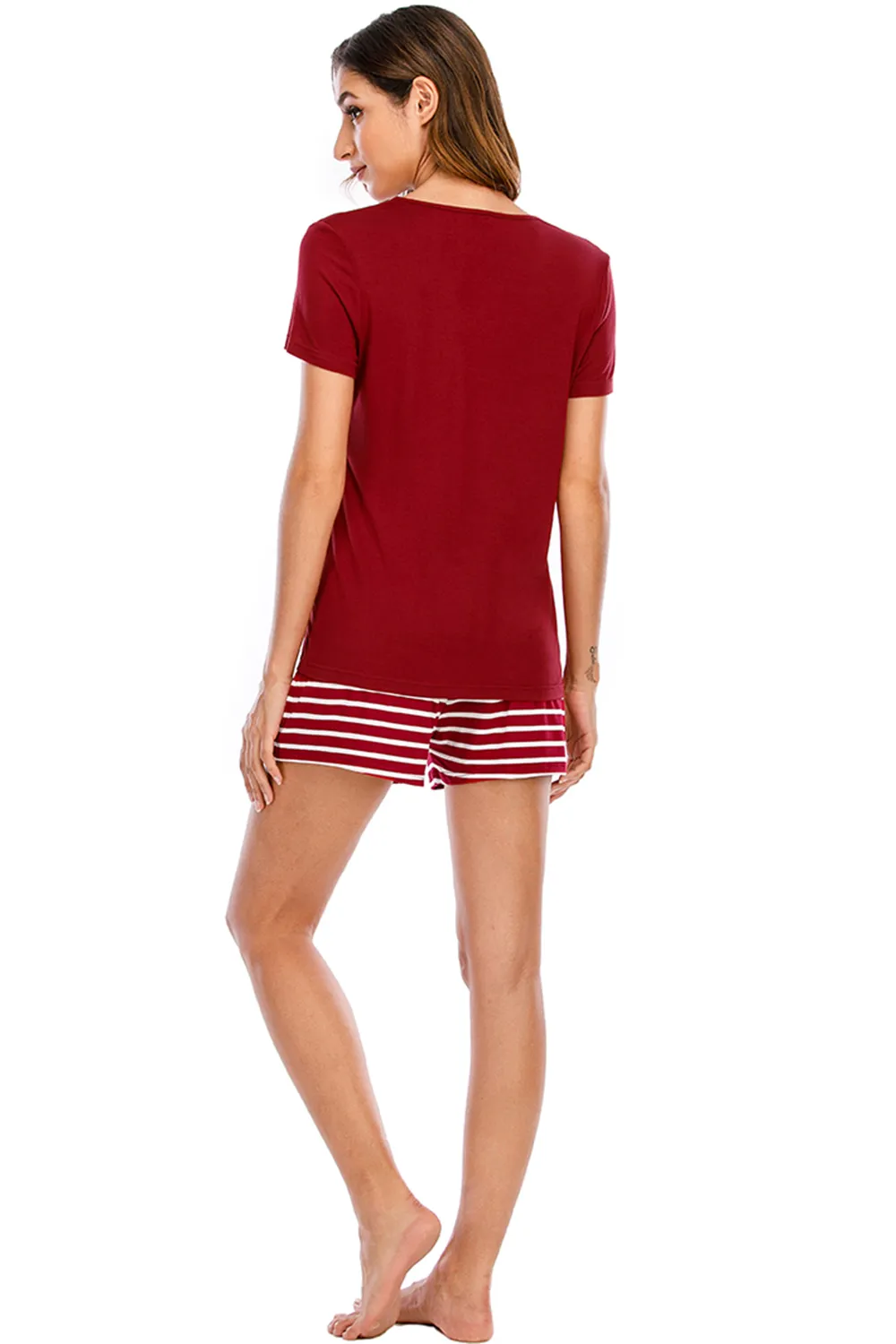 Graphic Round Neck Top and Striped Shorts Lounge Set, image 6
