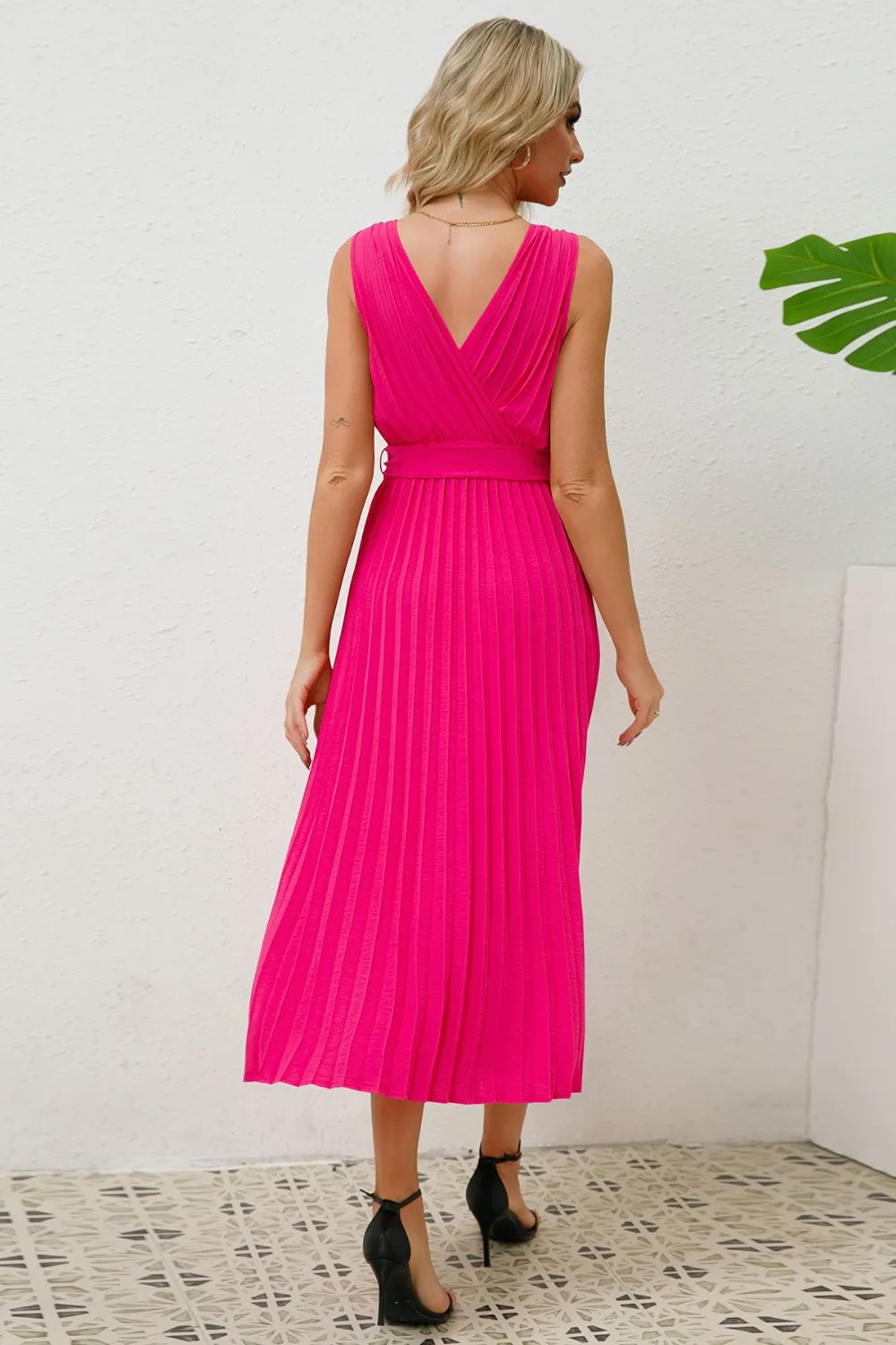 Surplice Sleeveless Midi Pleated Dress, image 16