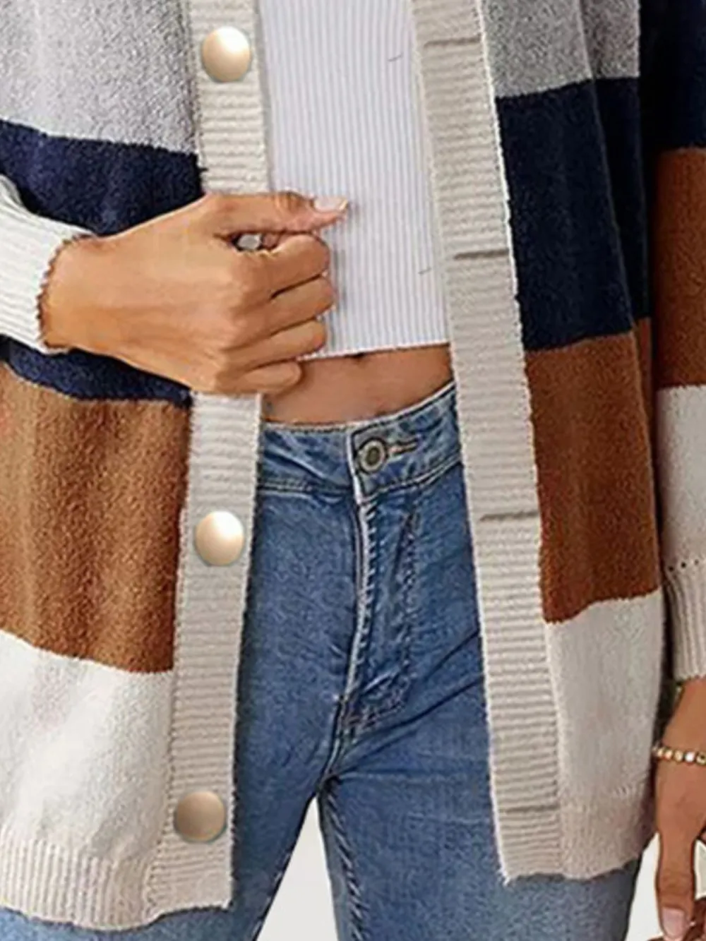 Color Block Button-Up Knit Cardigan, image 5