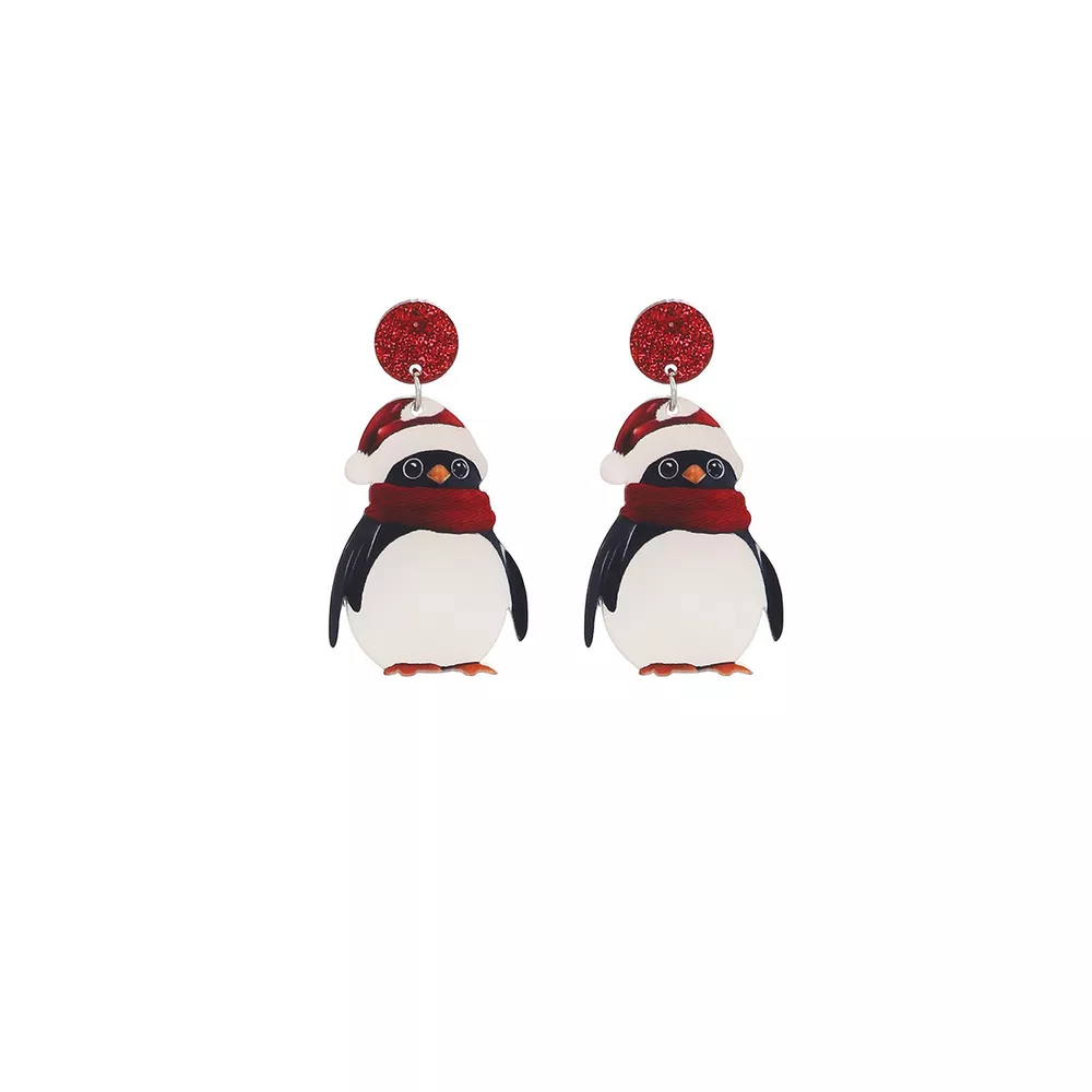 Christmas Penguin Santa Hat Holiday Earrings, image 5