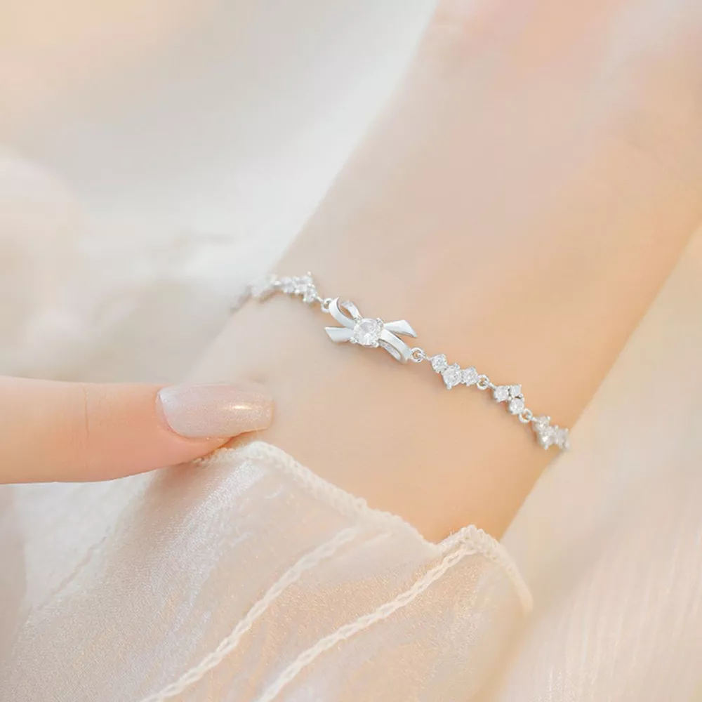 925 Sterling Silver Chain Bow Bracelet, image 7