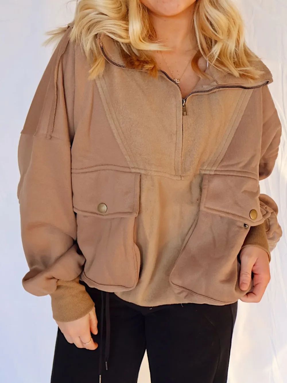 Half Zip Dropped Shoulder Sweatshirt, image 2