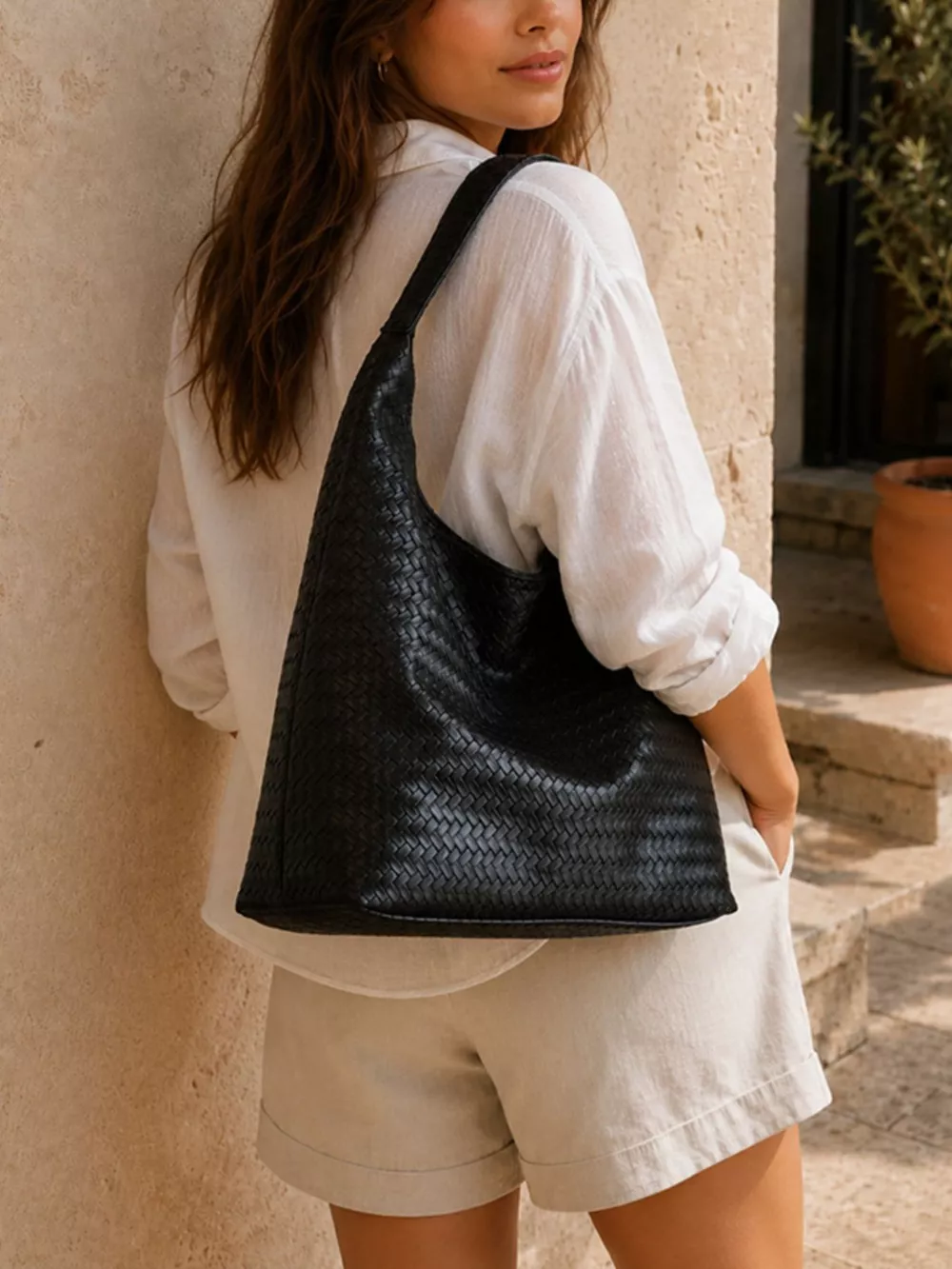 Woven Texture Shoulder Bag and Wristlet Set, image 2