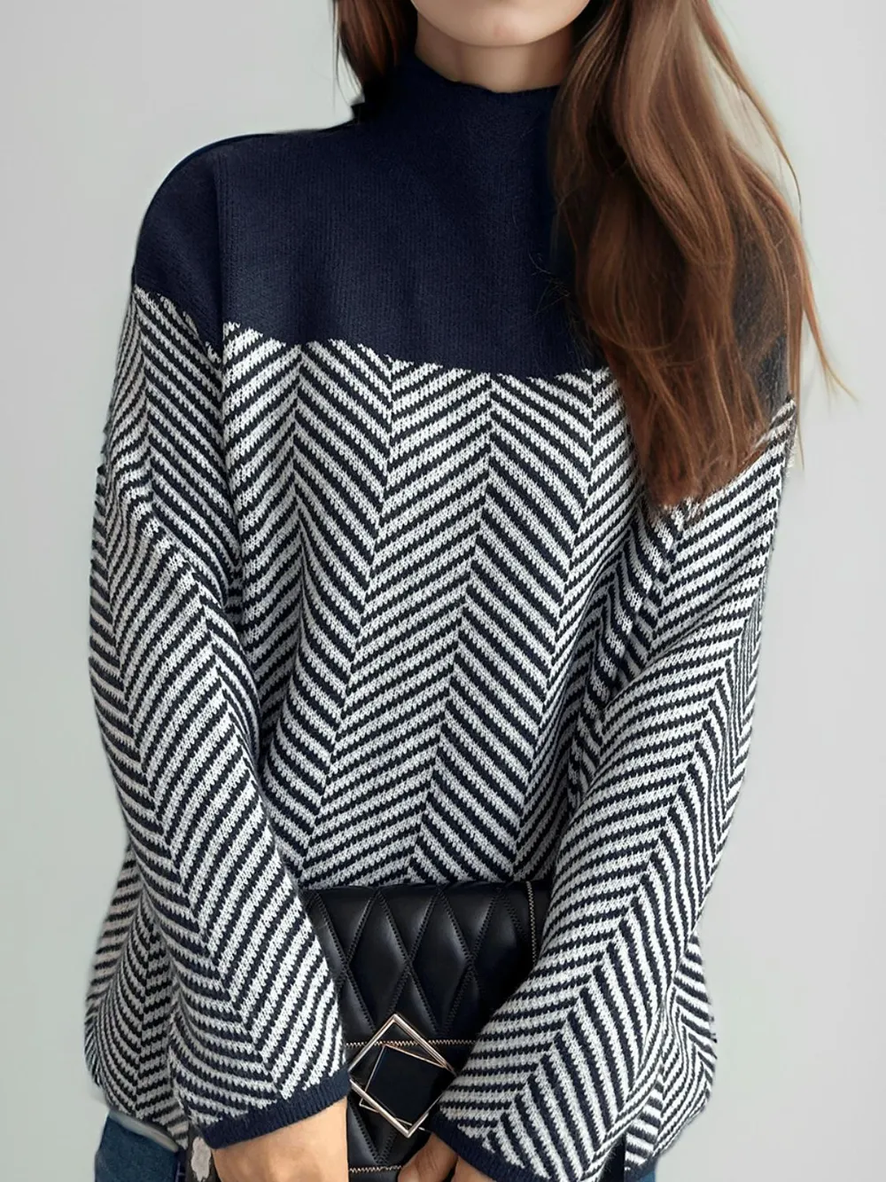 Contrast Turtleneck Long Sleeve Sweater, image 7
