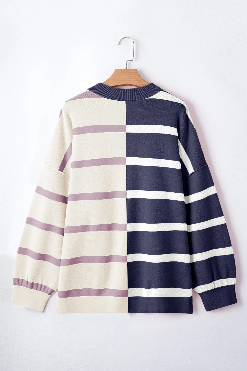Striped Round Neck Long Sleeve Knit Top, image 4