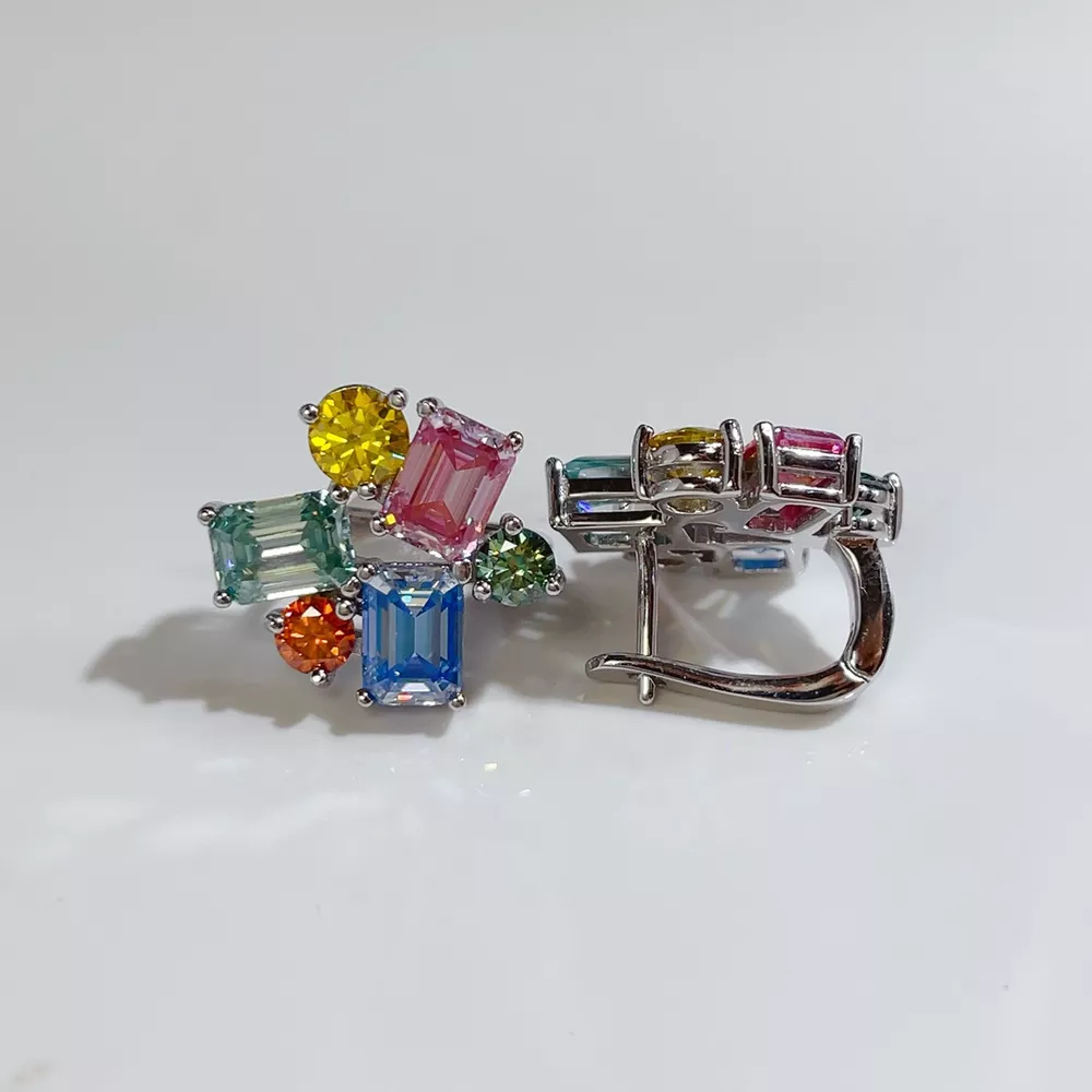 925 Sterling Silver Moissanite Multi-Color Earrings, image 4