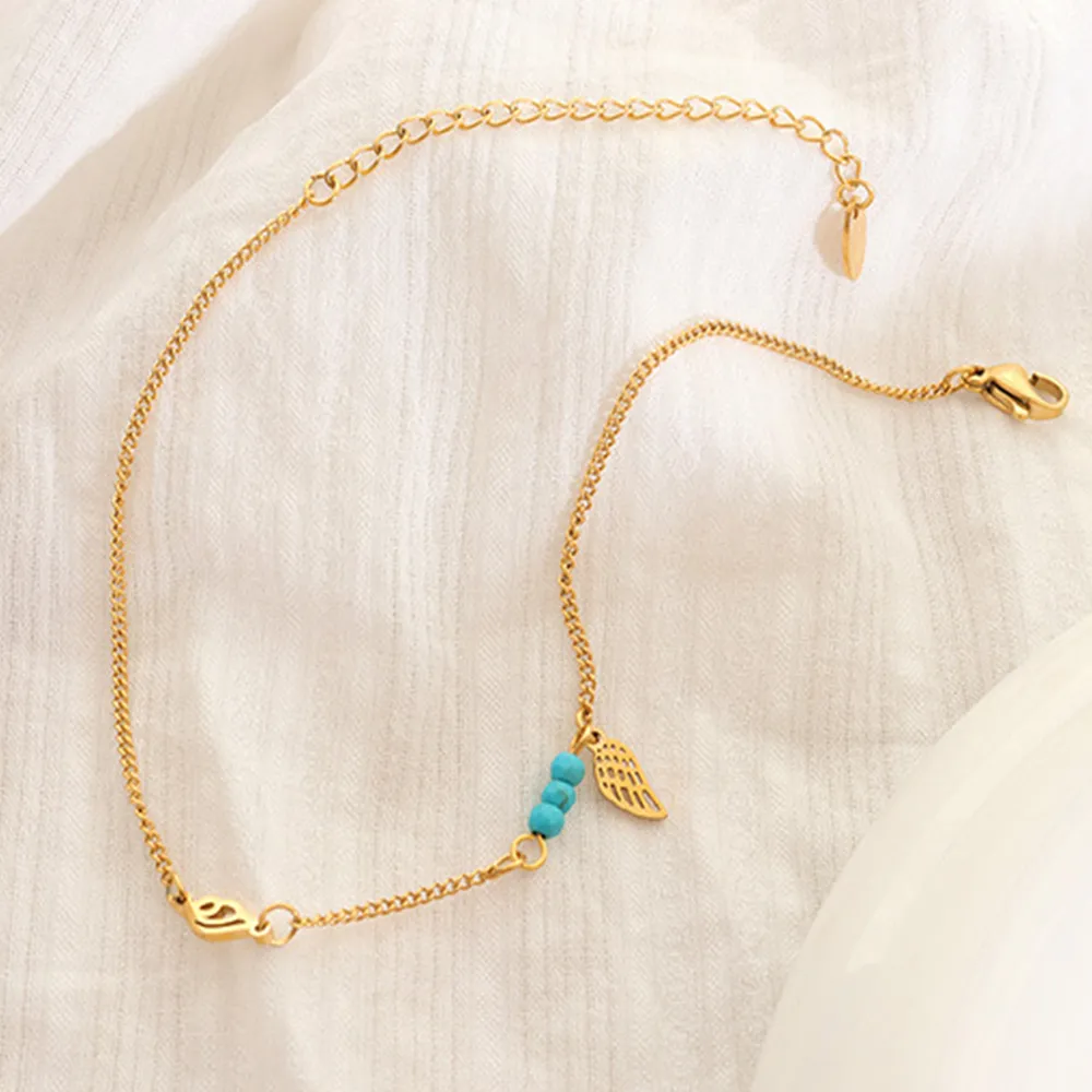 Titanium Steel Wing Shape Charm Anklet Bracelet, image 5