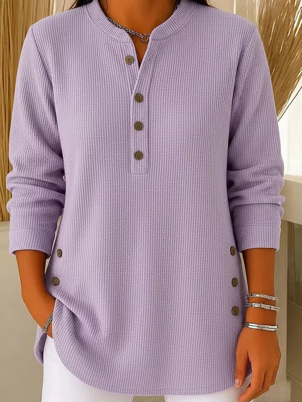 Full Size Button Detail Corduroy Top Plus Size, image 16
