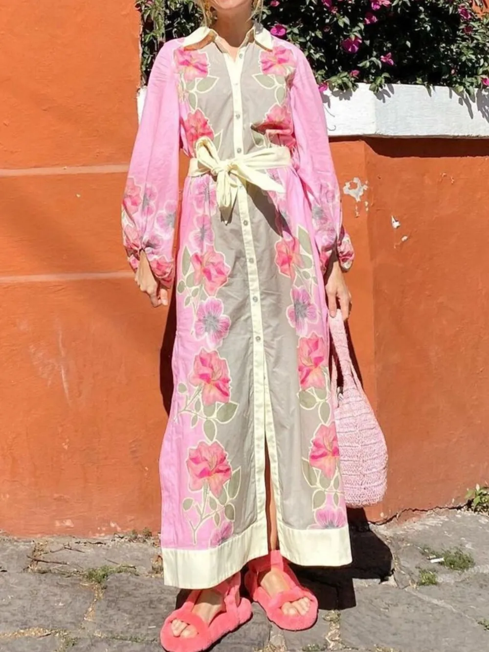 Floral Print Long Sleeve Maxi Shirt Dress, image 5