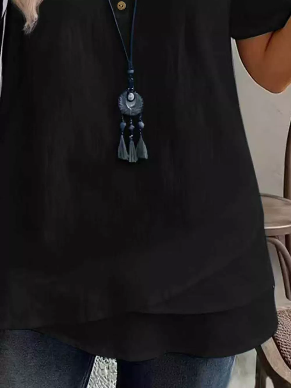 Notched Short Sleeve Blouse, image 3