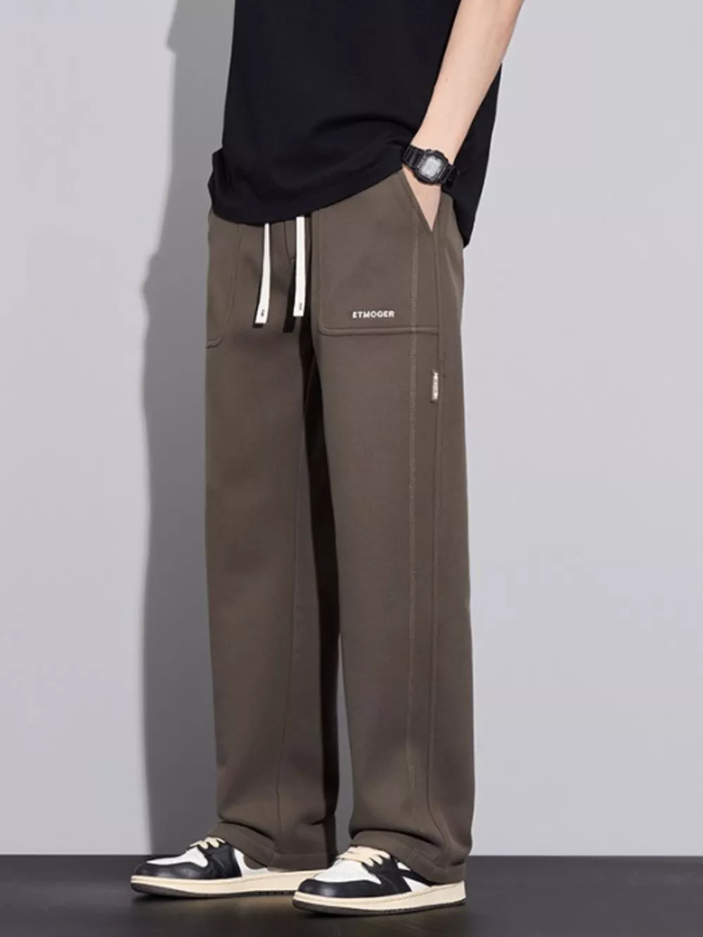 Men's Plus Size Casual Drawstring Wide-Leg Pants, image 3