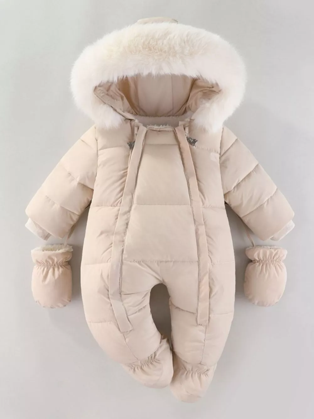 Children's Warm Padded One-Piece Snowsuit with Fur Hood