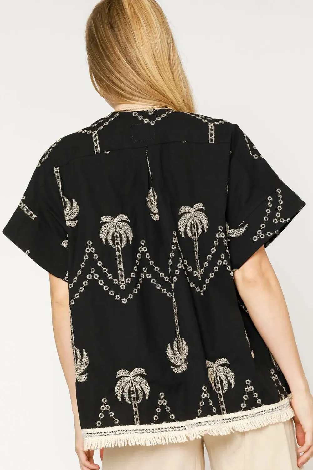 Open Front Embroidered Fringe Kimono, image 3