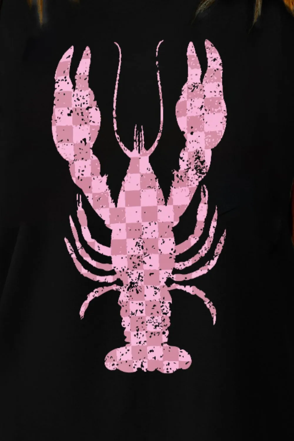 Checkered Lobster Graphic Round Neck Short Sleeve T-Shirt, image 2