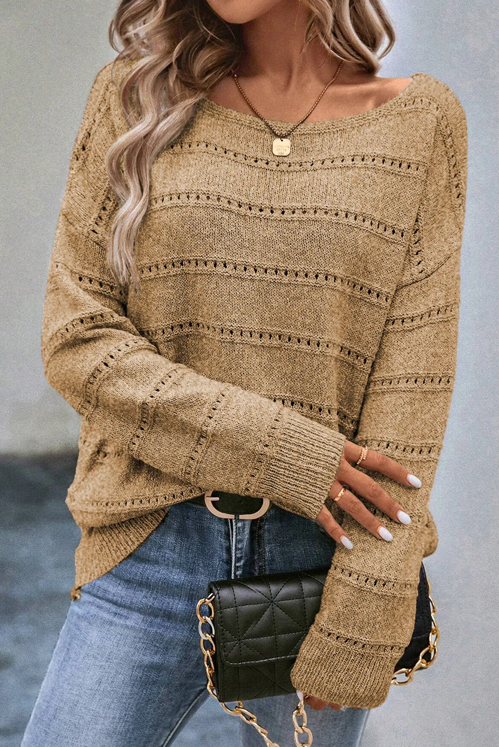 Boat Neck Dropped Shoulder Sweater, image 2