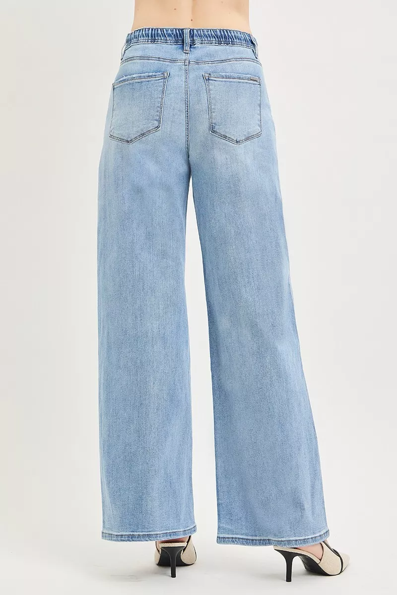 Elastic Band Slouchy Wide Jeans with Drawstring, image 5