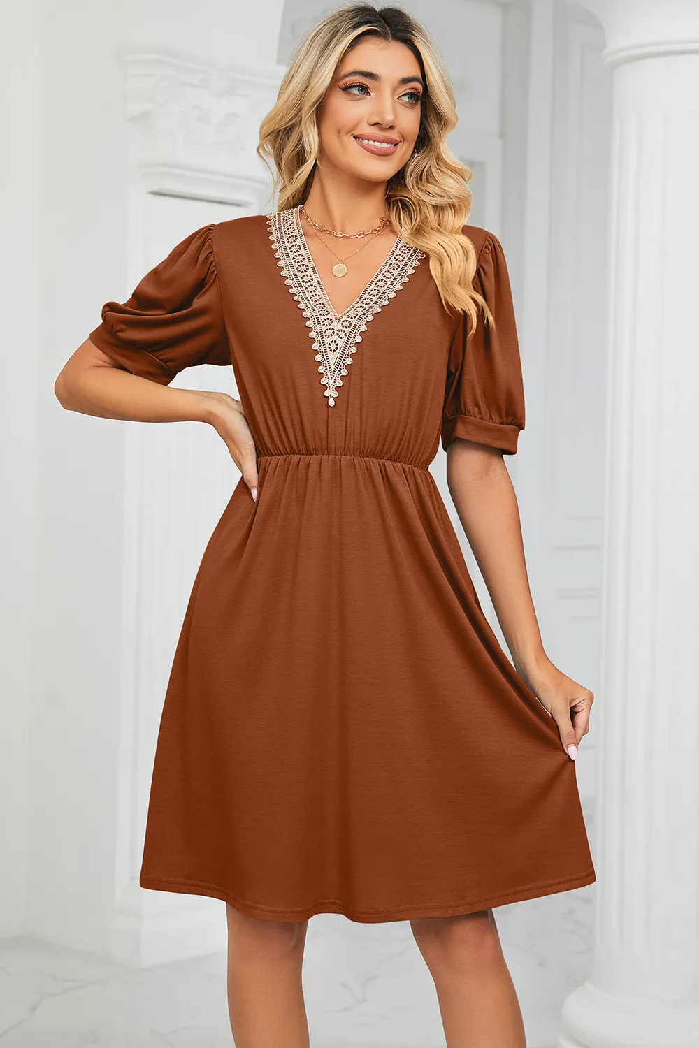 V-Neck Puff Sleeve Dress, image 22