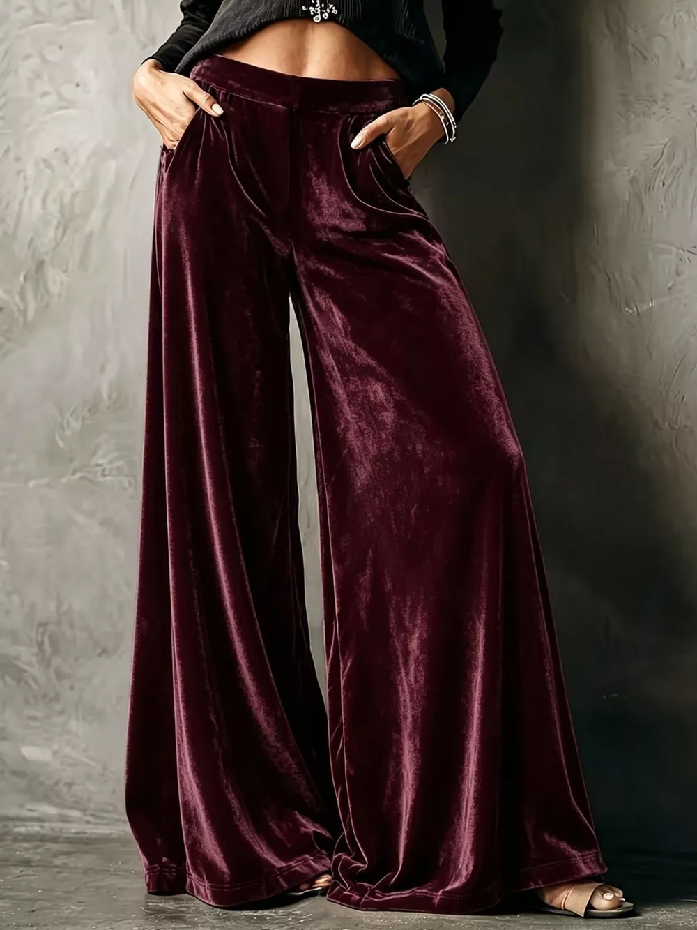 Full Size High-Waisted Wide-Leg Velvet Pants Plus Size, image 7