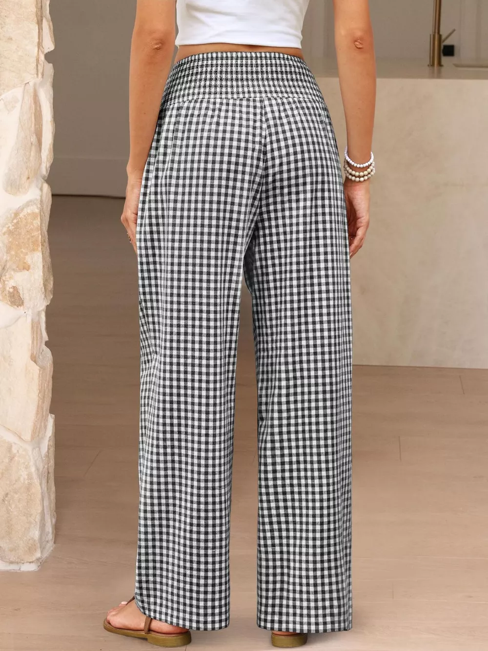 Gingham High Waist Wide Leg Pants, image 2